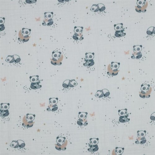 Muslin digital cute panda bear - white