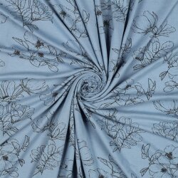 Jersey bambou fleurs - bleu jean clair
