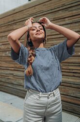 Bambus Jersey Blumen - hell jeansblau