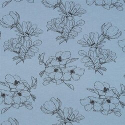 Jersey bambou fleurs - bleu jean clair