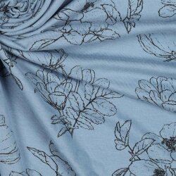 Jersey bambou fleurs - bleu jean clair