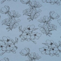 Bambusjersey Blumen - hell jeansblau