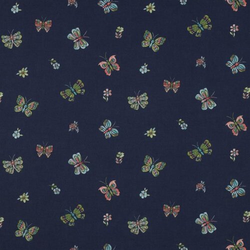 Cotton poplin digital colourful butterflies - dark blue