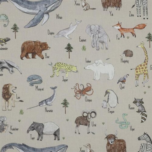 Cotton poplin Digital animals of the world - white