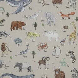 Cotton poplin Digital animals of the world - white