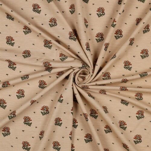 Bamboo jersey small flower - sand