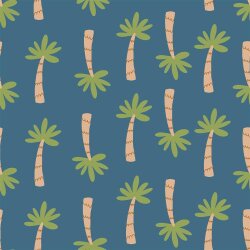 Cotton poplin palm trees - denim blue