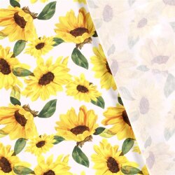Baumwollpopeline Sonnenblumen - weiß