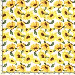 Baumwollpopeline Sonnenblumen - weiß