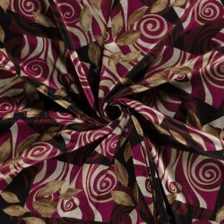 Polyester Viskose Mix Discharge-Druck Wellen - weinrot