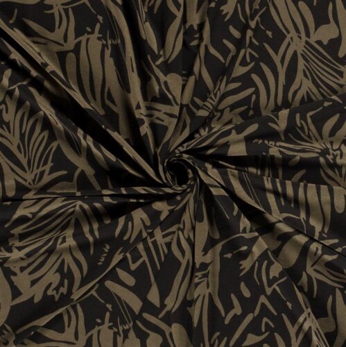 Viscose jersey abstract leaves - olive