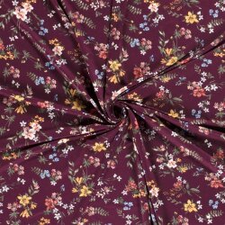 Viscose tricot kleurrijke bloemen - wijnrood