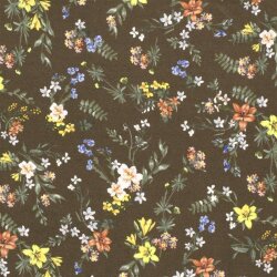 Viscose jersey colourful flowers - olive