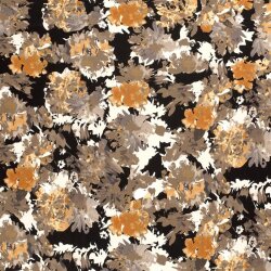 Viscose tricot abstracte bloemenprint - mosterd