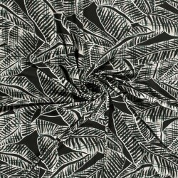 Viscose tricot abstracte bladeren - donkergroen