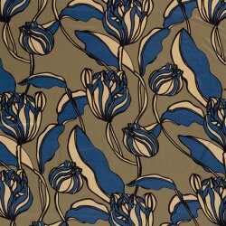 Viscose jersey abstract flower - olive