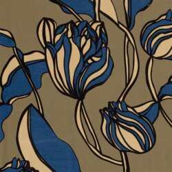 Viscose jersey abstract flower - olive