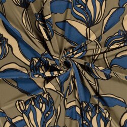 Viscose jersey abstract flower - olive