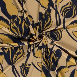 Jersey viscose fleur abstrait - beige