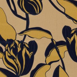 Viscose tricot abstracte bloem - beige