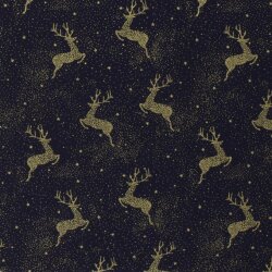 Popeline de coton imprimé cerfs sautants - bleu nuit