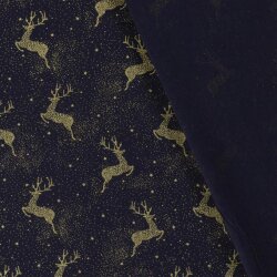 Popeline de coton imprimé cerfs sautants - bleu nuit