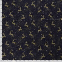 Popeline de coton imprimé cerfs sautants - bleu nuit