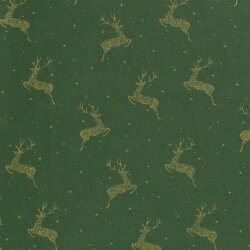 Popelín de algodón con estampado de ciervo saltarín - verde pino
