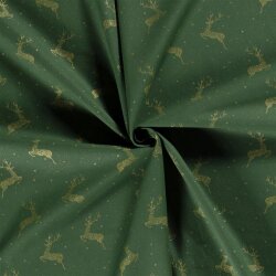 Cotton poplin foil print jumping deer - pine green