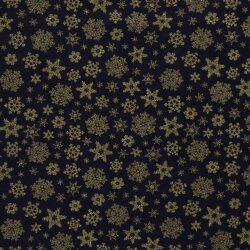 Cotton poplin foil print snowflakes - midnight blue