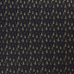 Cotton Poplin Foil Print Christmas Trees with Stars - Midnight Blue