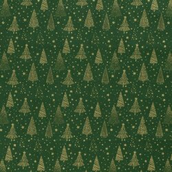 Cotton Poplin Foil Print Christmas Trees with Stars - Fir...