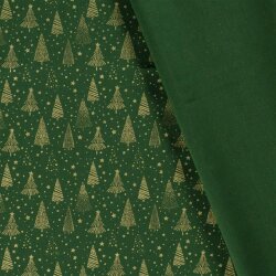 Cotton Poplin Foil Print Christmas Trees with Stars - Fir Green