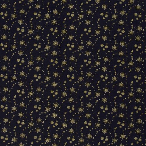 Cotton Poplin Foil Print Star Rain - Midnight Blue