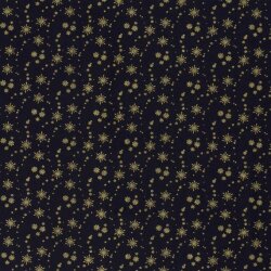 Cotton Poplin Foil Print Star Rain - Midnight Blue