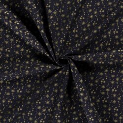 Cotton Poplin Foil Print Star Rain - Midnight Blue