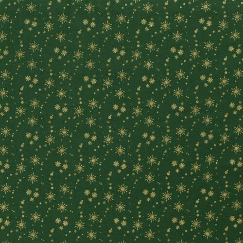 Cotton Poplin Foil Print Star Rain - Fir Green