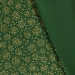 Popeline de coton imprimée grands flocons de neige - vert sapin