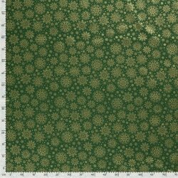 Popeline de coton imprimée grands flocons de neige - vert sapin