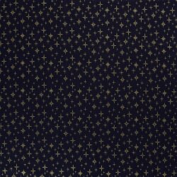 Katoen popeline folieprint fonkelende sterren - middernachtblauw