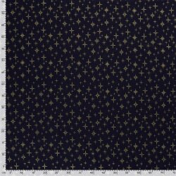 Popeline di cotone stampato in lamina con stelle scintillanti - blu notte