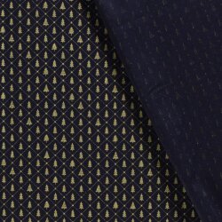 Popeline de coton imprimée petits arbres de Noël- bleu nuit