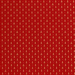 Cotton Poplin Foil Print Small Christmas Trees - Red