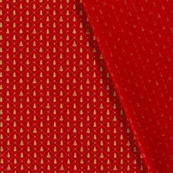 Popeline di cotone con stampa in foil di piccoli alberi di Natale - Rosso