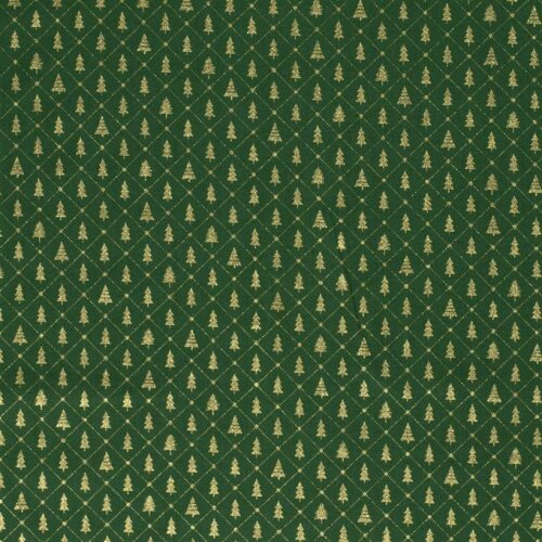 Cotton Poplin Foil Print Small Christmas Trees - Fir Green
