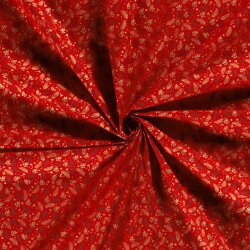 Bavlněný popelín s fóliovým potiskem vánočních větví - červený