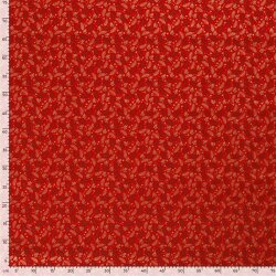 Popeline de coton imprimé branches de Noël - rouge