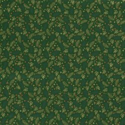 Cotton Poplin Foil Print Christmas Branches - Fir Green