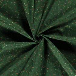 Cotton Poplin Foil Print Christmas Branches with Berries - Fir Green