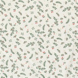 Cotton Poplin Foil Print Christmas Branches with Berries...